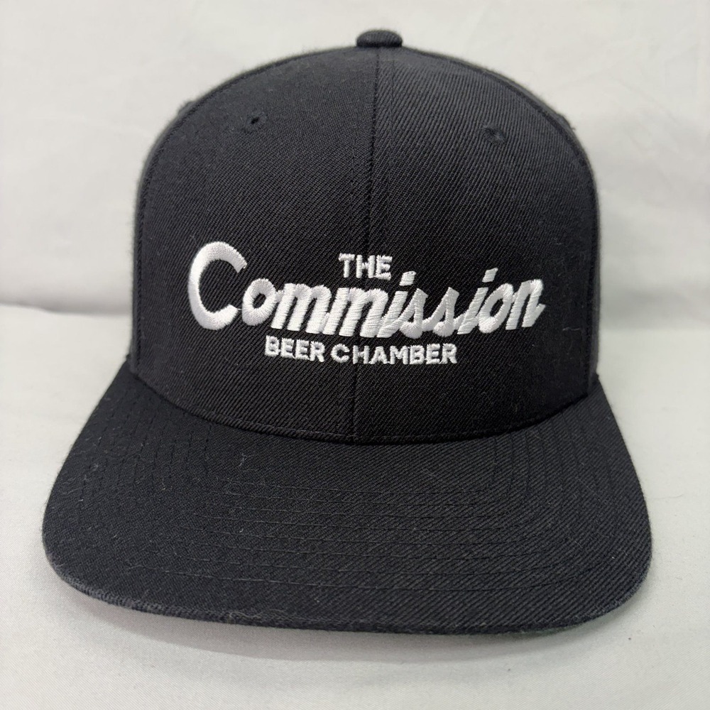 Yupoong Snapback Hat The Commission Beer Chamber Mens OSFM Black Flat Brim